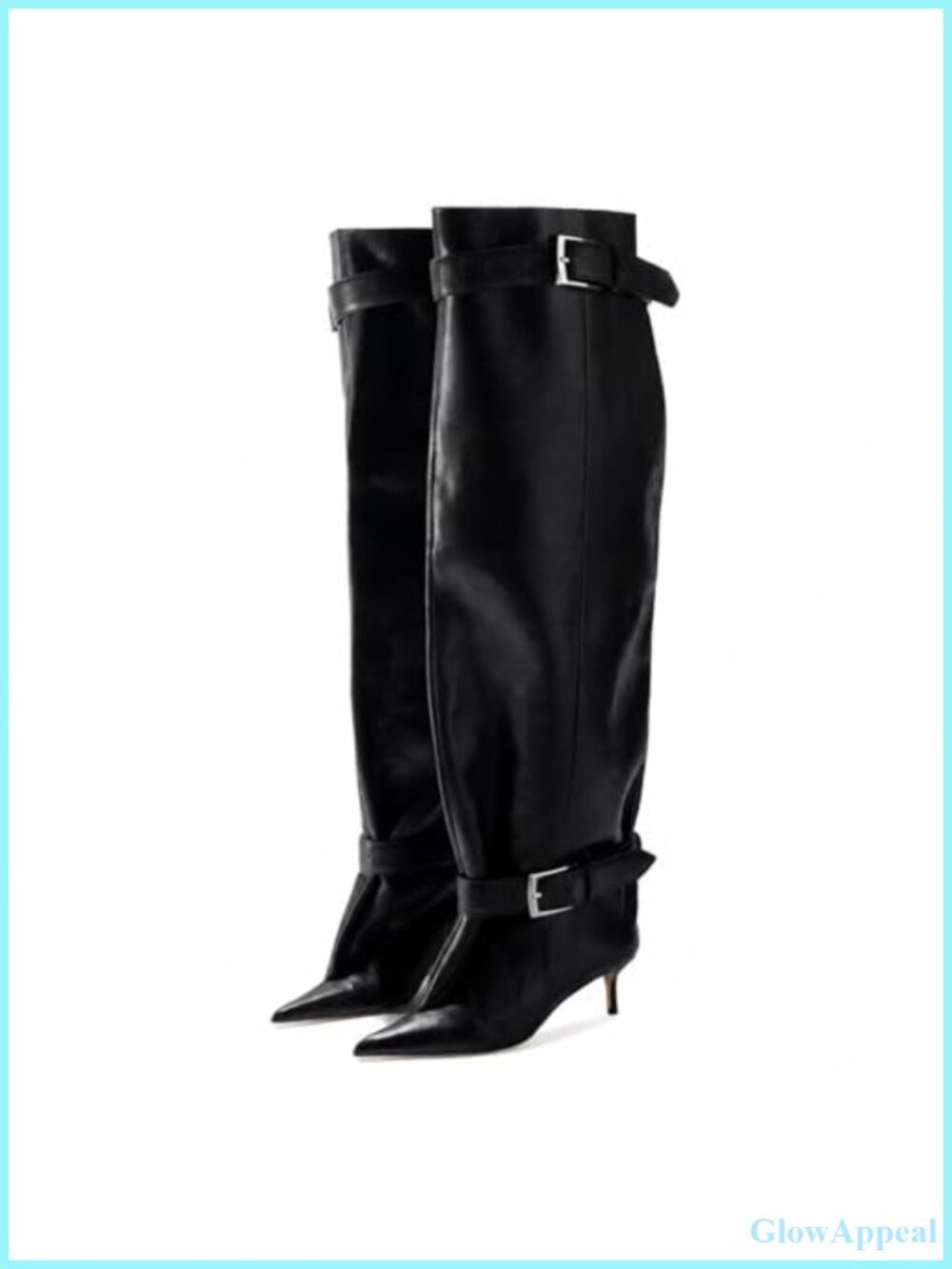 Slouchy Over the Knee Boots Pointed Toe Kitten Heels Wide Calf PU